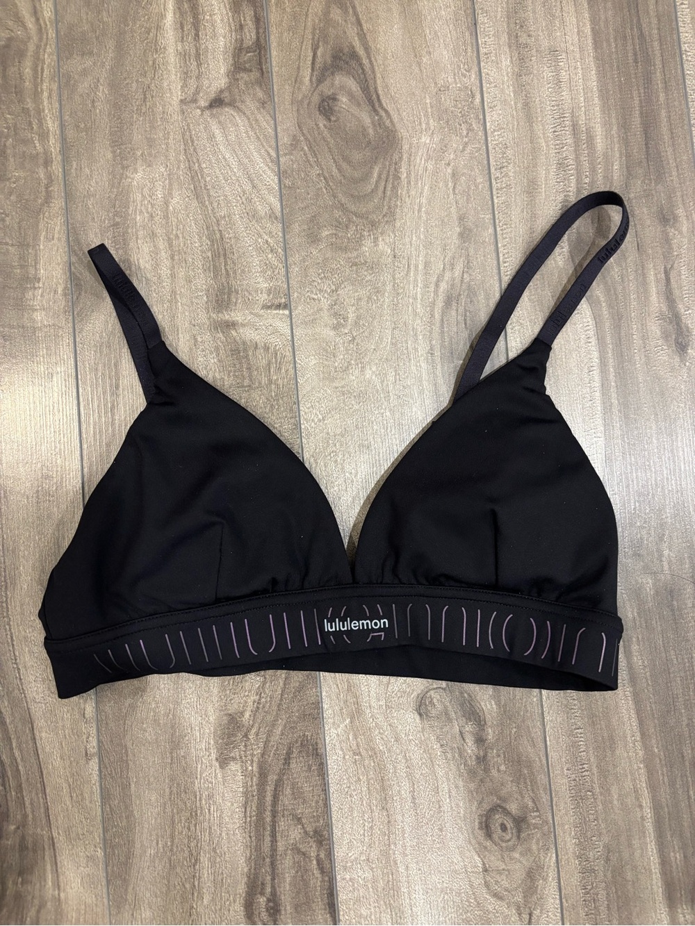 lululemon Black Triangle Bralette with Subtle Purple Accents